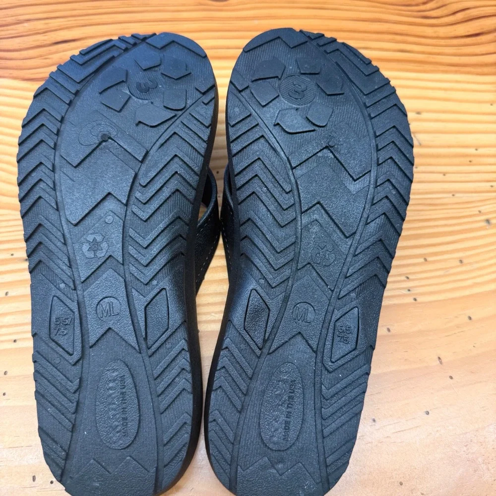 Okabashi Black Thong Flip Flop Sandals‎ Womens ML 6.5-7.5 Made in USA Comfort